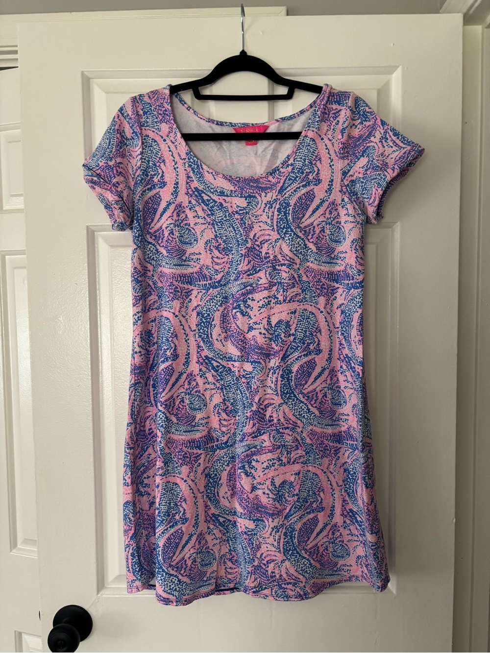 Lilly Pulitzer Pink and Blue Paisley Scoop Neck Dress - Size M